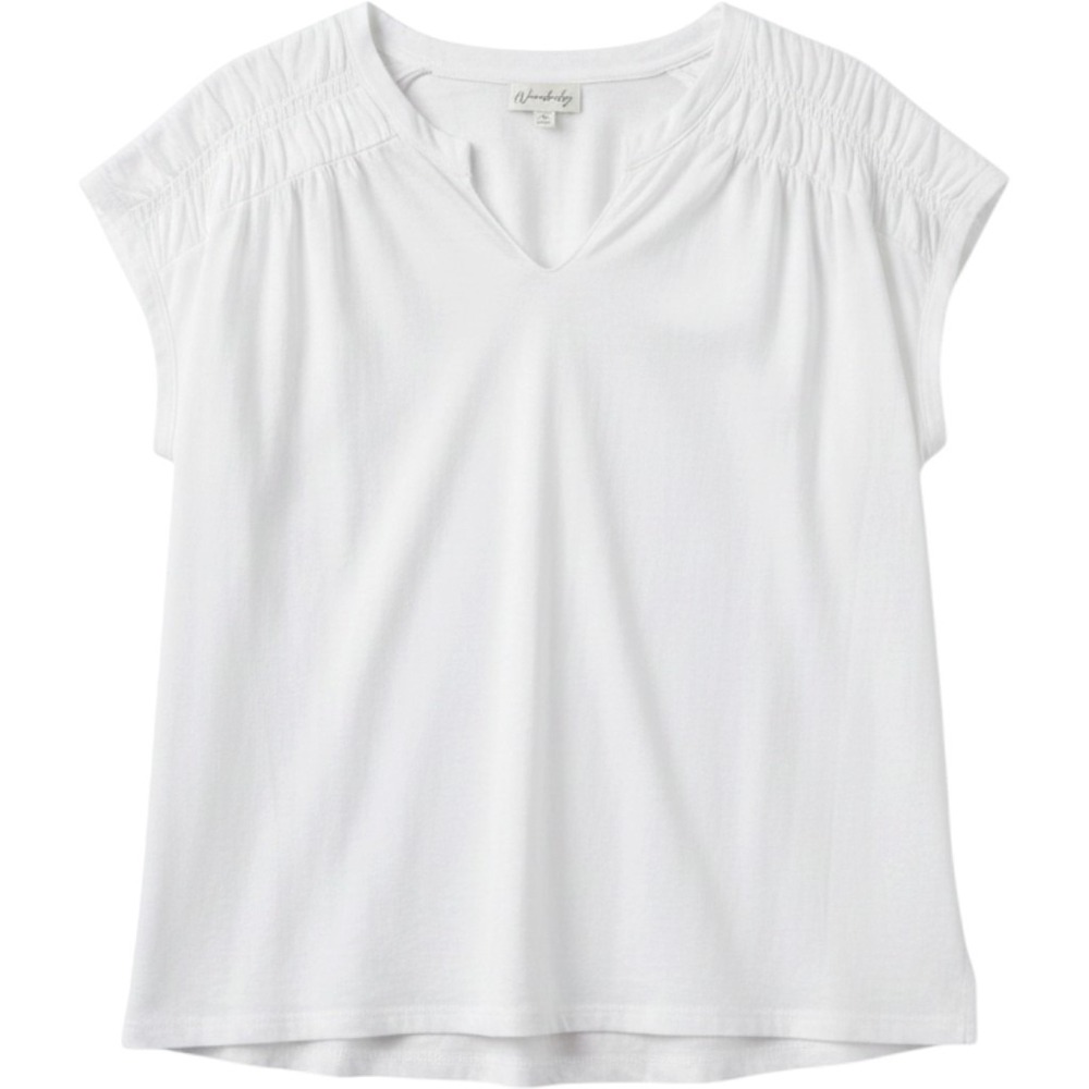 NWT Wonderly White Cotton Slub Knit Smocked Shoulder V-Neck Top Medium NEW